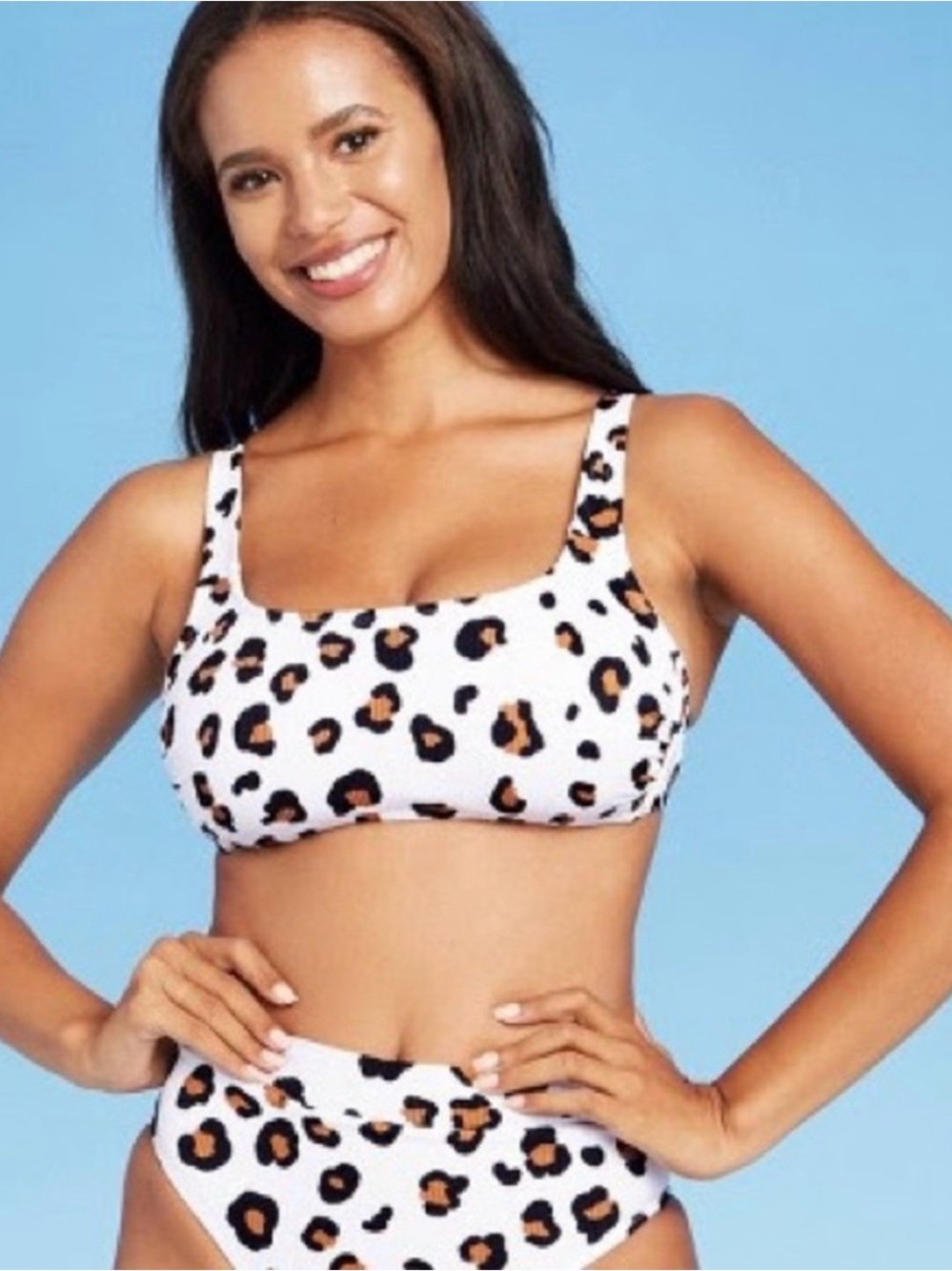 Xhilaration Ribbed Bralette High Rise Bikini Set- White Leopard | D-DD, L - NWT